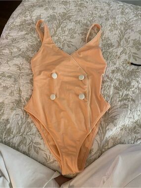 Peach Button-Front One-Piece Swimsuit